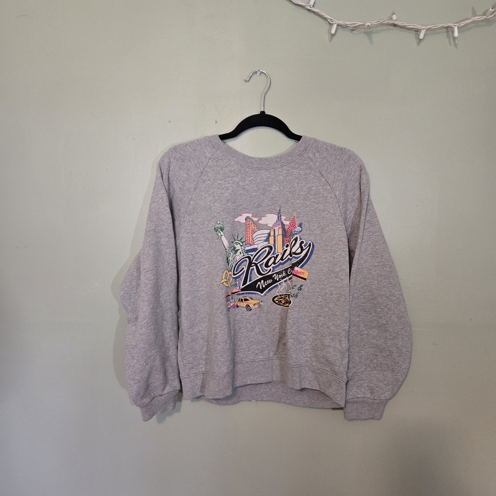 Rails Sweatshirt Womens M Gray Vintage Raglan New York City Graphic Pullover